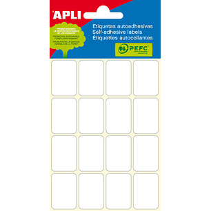 Apli Minibolsa de 96 Etiquetas Rectangulares 19x27mm - 6 Hojas por 16 Etiquetas - Adhesivo Permanente - Cantos Romos - Color Blanco