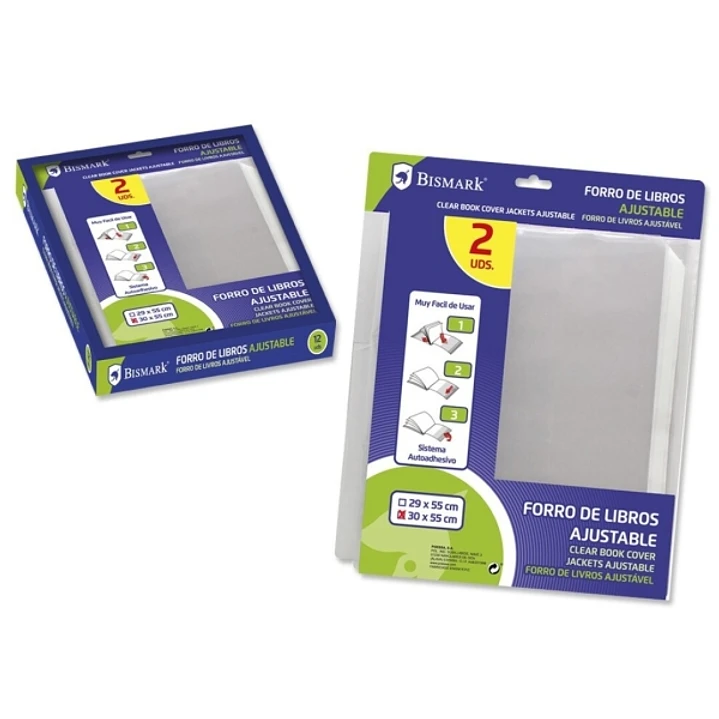 Bismark Pack de 2 Forros para Libros 300mm de Polipropileno - Solapa Ajustable - Facil Forrado en 3 Pasos - Sin Necesidad de Cortar ni Usar Cinta Adhe 1