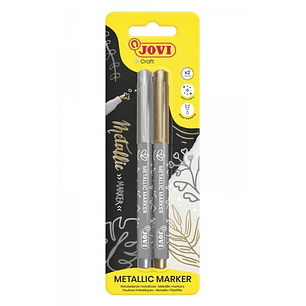 Jovi Metallic Marker Blister 2 Rotuladores Metalicos Oro y Plata - Tinta Base Agua - Efecto Metalico - Ideal para Papel Oscuro - Removible en Superfic