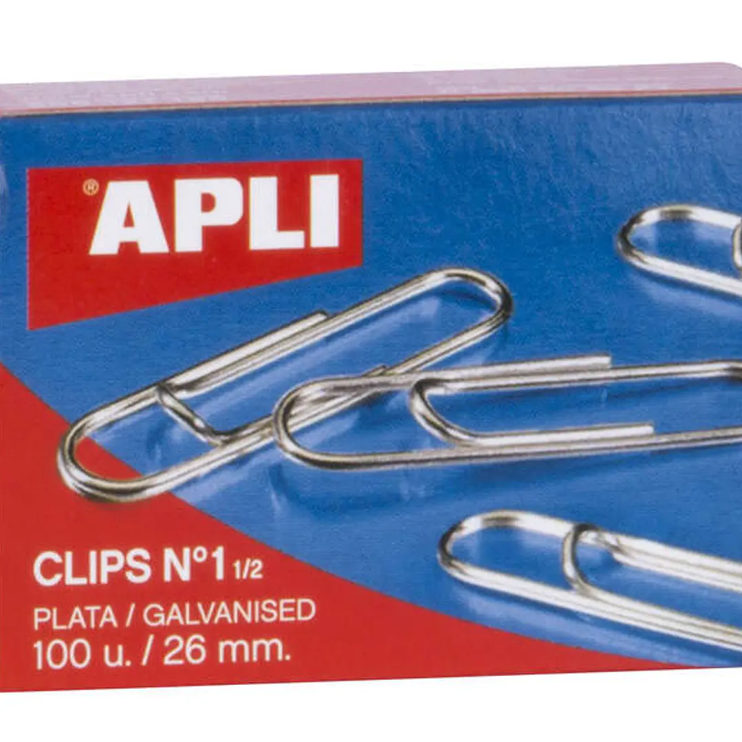 Apli Clips Alambre Nº 1½ - 26mm - Acabado Galvanizado Plata - 100 Unidades por Caja - Organizacion Perfecta 1