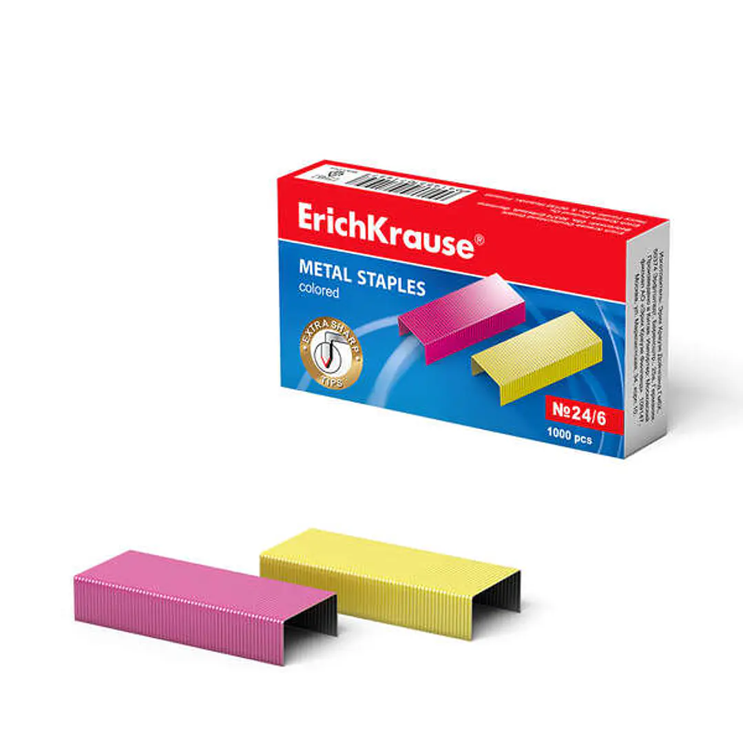 Erichkrause Caja de 1000 Grapas de Colores 24/6 - Alambre de Acero de Alta Calidad - Resistencia Mejorada - Colores Surtidos 1