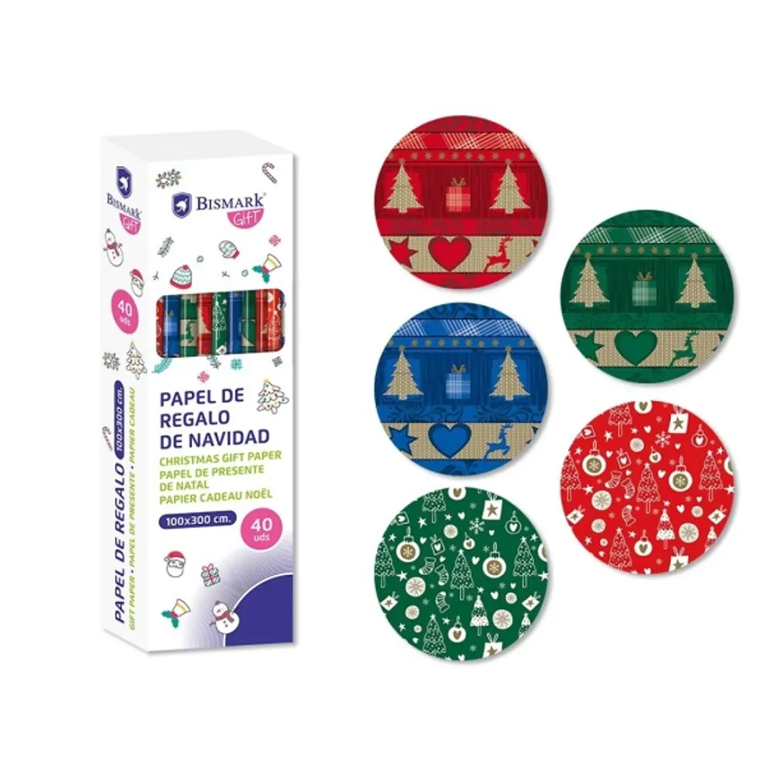Bismark Navidad Metalizado Rollo de Papel Regalo - Medidas 100cmx300cm - 5 Diseños Diferentes 1