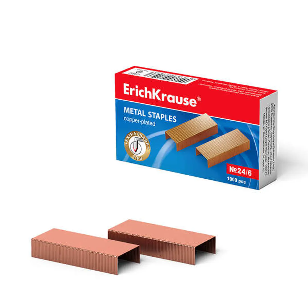 Erichkrause Caja de 1000 Grapas Cobreadas 24/6 - Alta Calidad y Resistencia Mejorada - Resistente a la Corrosion - Color Cobre 1