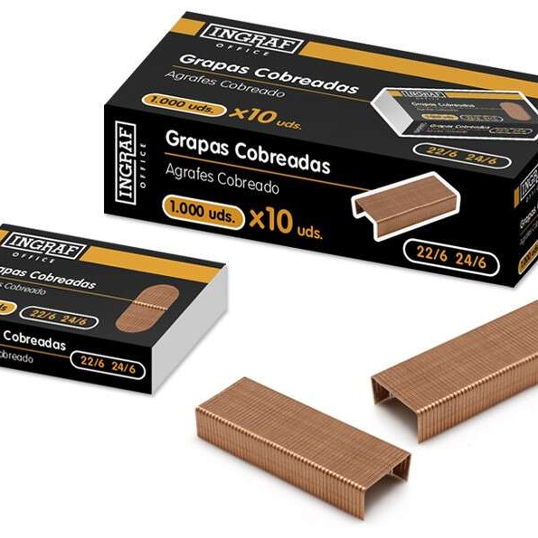 Ingraf Caja de 1000 Grapas 22/6 - Alambre de Alta Calidad - Cobreadas 1