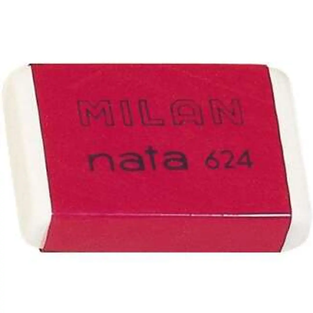 Milan Nata 624 Goma de Borrar Rectangular - Plastico - Suave - No Abrasiva - Color Blanco 1