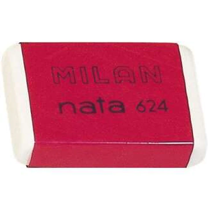 Milan Nata 624 Goma de Borrar Rectangular - Plastico - Suave - No Abrasiva - Color Blanco 1