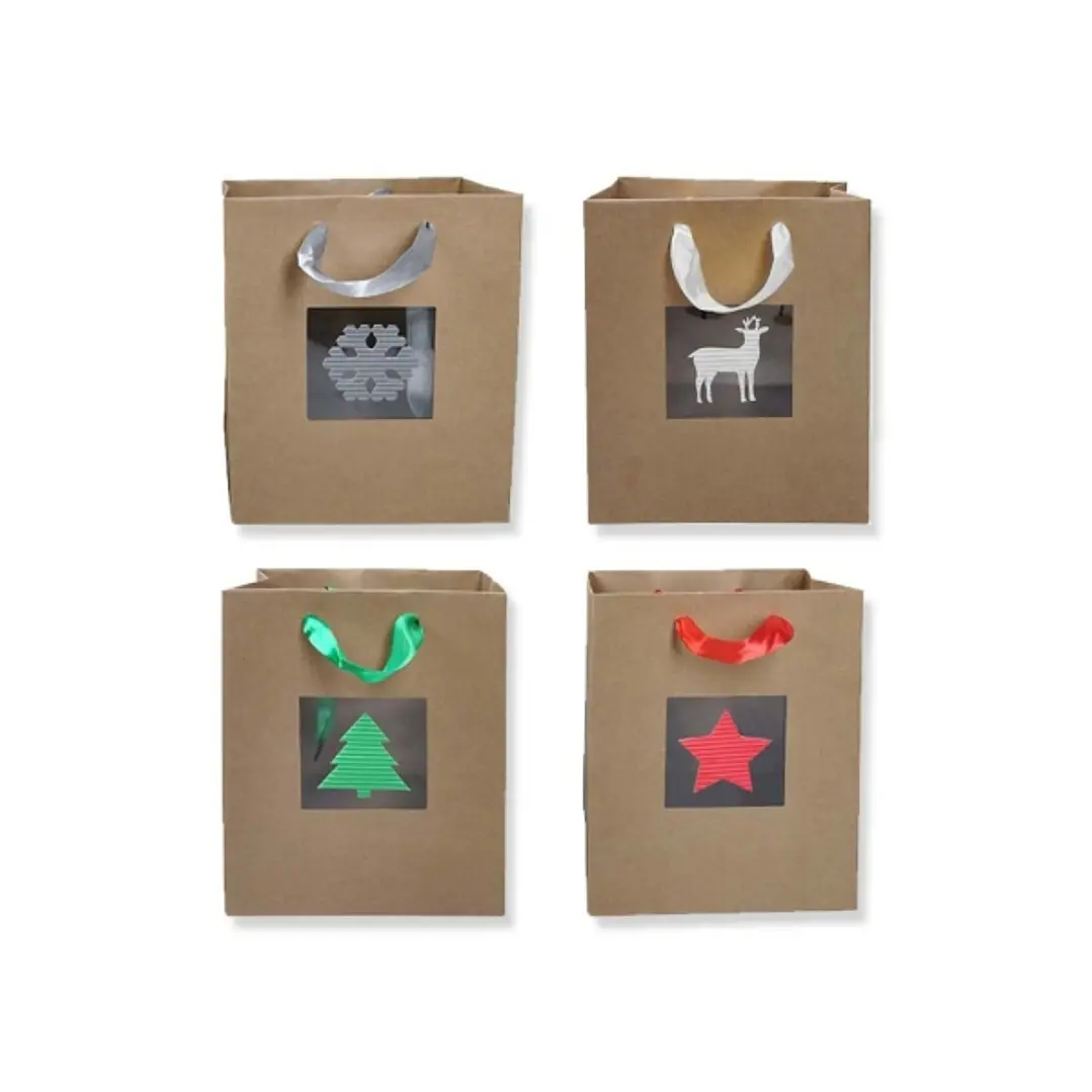 Bismark Bolsa de Papel Kraft Navidad Grande con Ventana - Medidas 23x33x10cm - 4 Diseños Diferentes 1