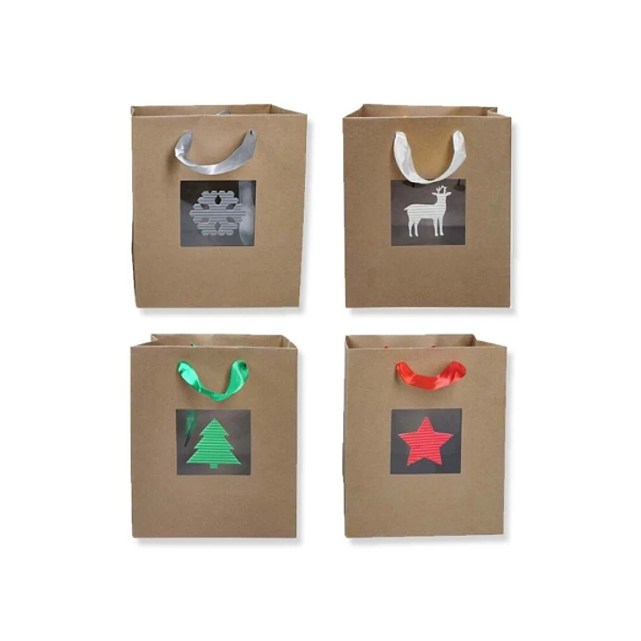 Bismark Bolsa de Papel Kraft Navidad Grande con Ventana - Medidas 23x33x10cm - 4 Diseños Diferentes 1