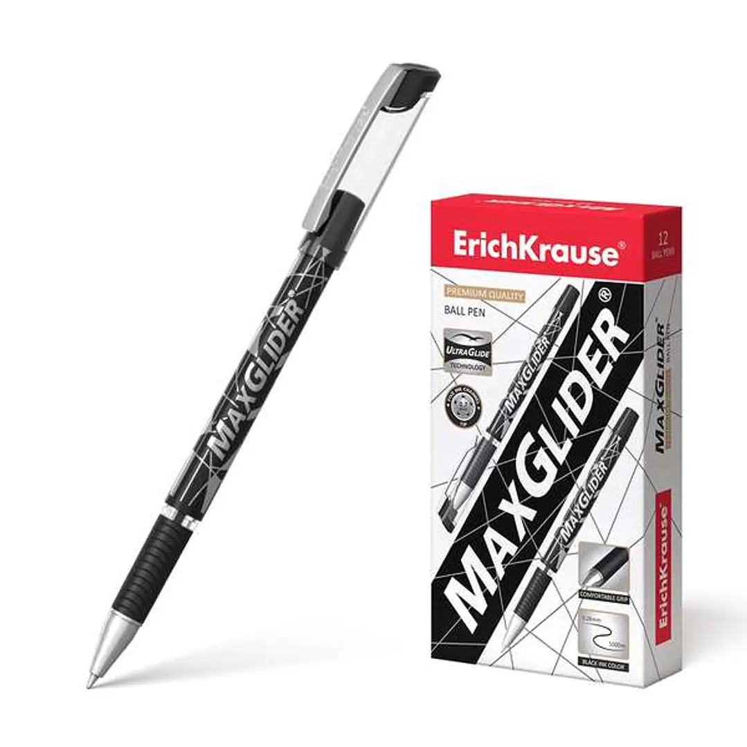 Erichkrause Boligrafo Maxglider - Ultra Glide Technology - Punta Hibrida - Tinta Color Negro 1