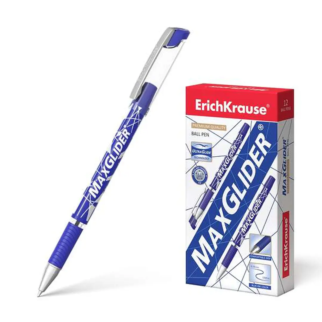 Erichkrause Boligrafo Maxglider - Ultra Glide Technology - Cuerpo Redondo con Grip de Goma - Tinta Azul 1