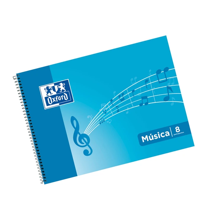 Oxford Cuaderno de Musica Espiral Formato 4º Apaisado 20 Hojas - 8 Pentagramas Interlineado de 2mm - Tapa Blanda - Color Azul 1