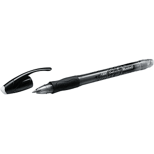 Bic Gel-ocity Illusion Boligrafo de Tinta Gel Borrable - Punta Media de 0.7mm - Recargable - Grip de Goma - Clip de Plastico - Color Negro