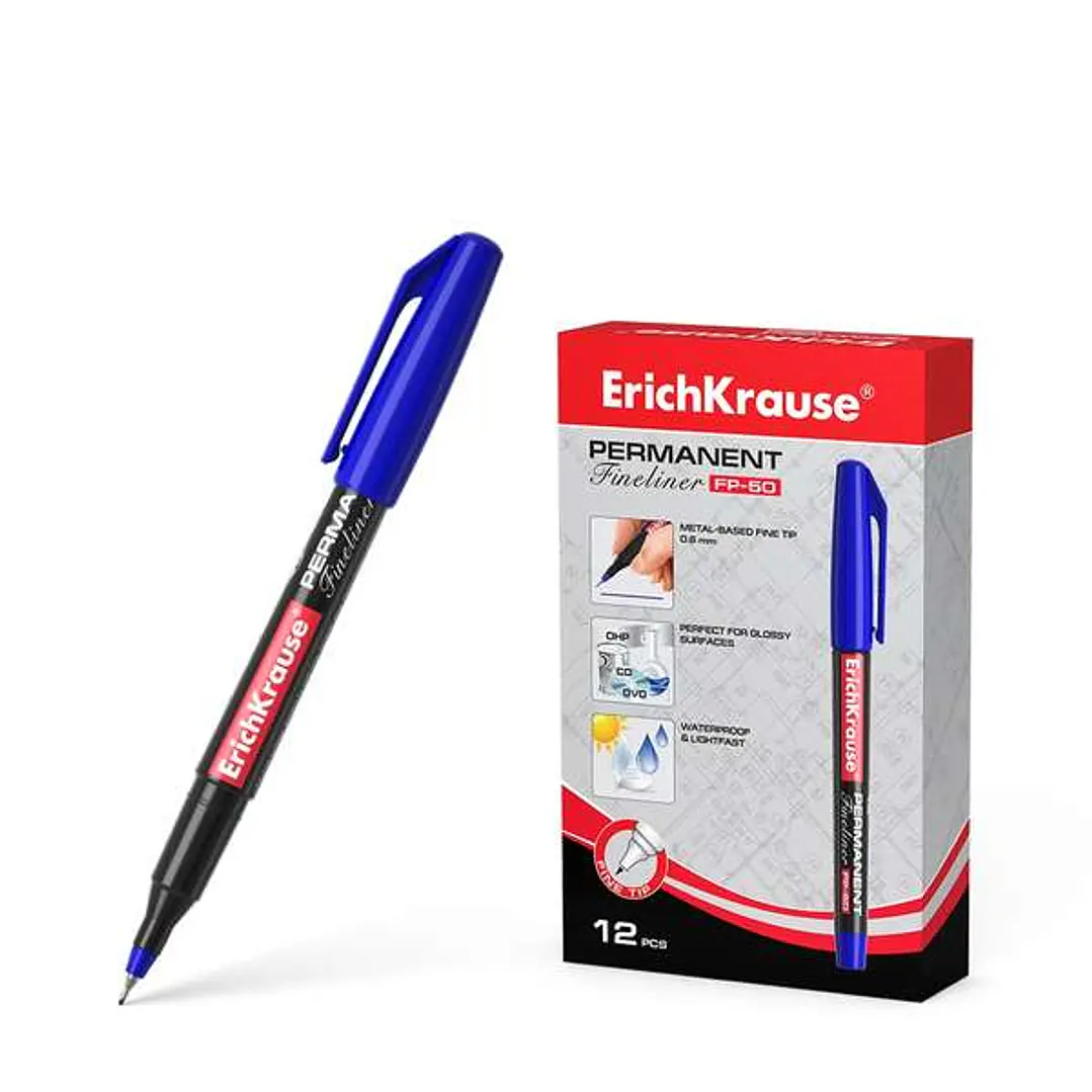 Erichkrause Marcador Permanente Fp-50 - Punta Fina de 0.6mm - Resistente a La Luz y al Agua - Color Azul 1