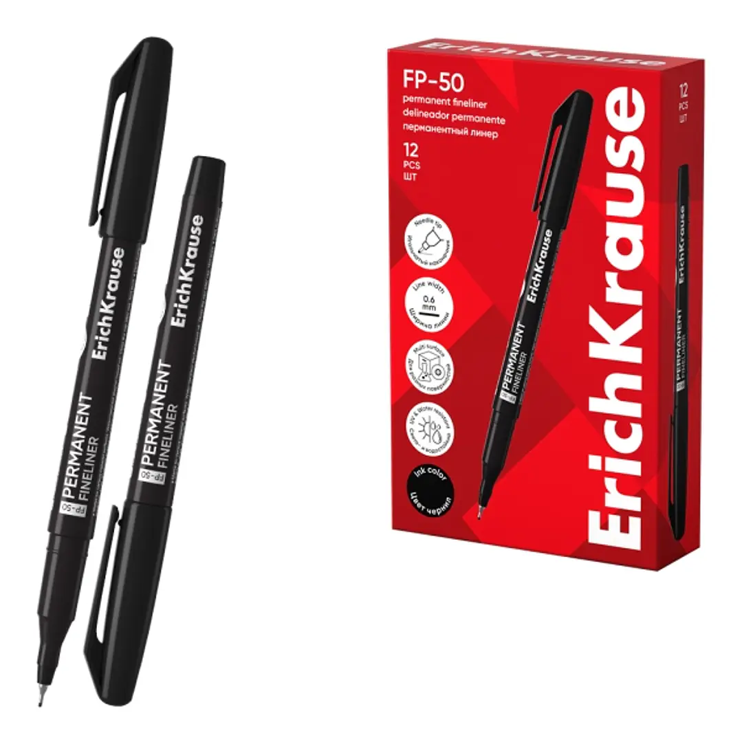 Erichkrause FP-50 Marcador Permanente - Punta Fina de 0.6mm - Resistente a la Luz y al Agua - Color Negro 1