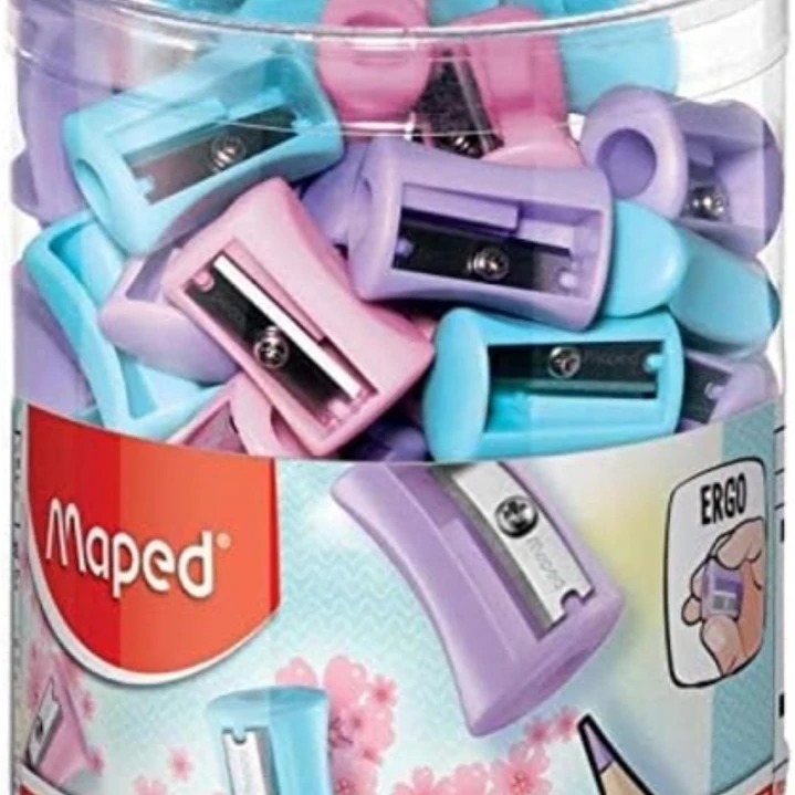 Maped Vivo Pastel Sacapuntas de Plastico con 1 Orificio - Cuchilla de Acero Afilada y Resistente - Colores Pastel Surtidos 1