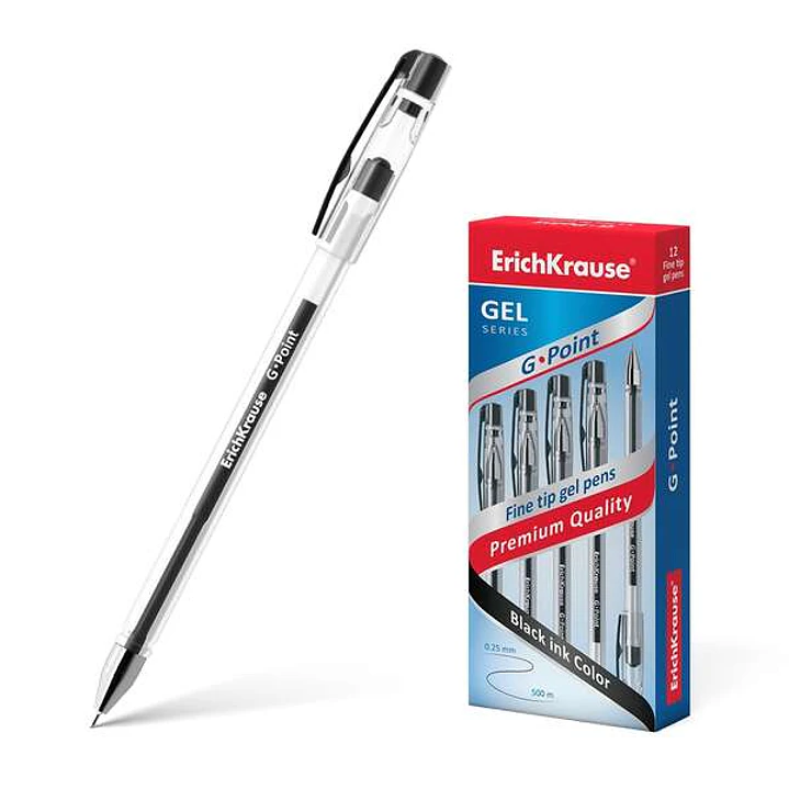 Erichkrause Boligrafo de Gel G-Point - Tinta de Gel de Secado Rapido - Cuerpo Transparente con Grip Perfilado Triangular - Punta de Tipo Aguja - Color 1