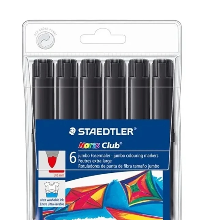 Staedtler Noris Jumbo 340 Pack de 6 Rotuladores Jumbo - Punta de Fibra - Trazo 3mm - Tapa Ventilada - Color Negro 1