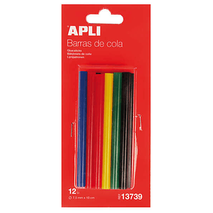 Apli Pack de 12 Barras Termofusibles de Colores Surtidos Ø7.5mmx10cm - Adhesion Instantanea en Multiples Superficies - No Gotea - Compatible con Pisto