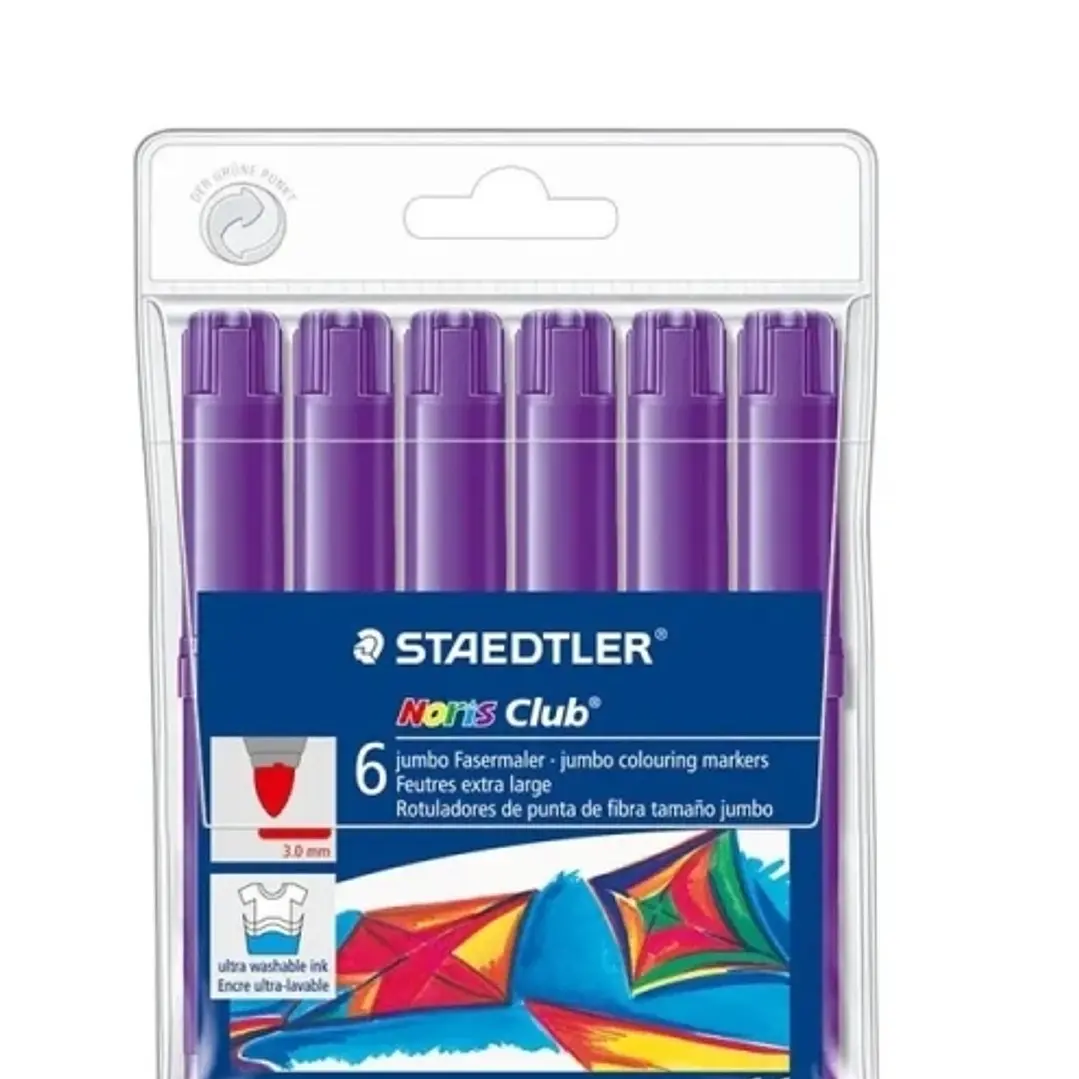 Staedtler Noris Jumbo 340 Pack de 6 Rotuladores Jumbo - Punta de Fibra - Trazo 3mm - Tapa Ventilada - Color Violeta 1