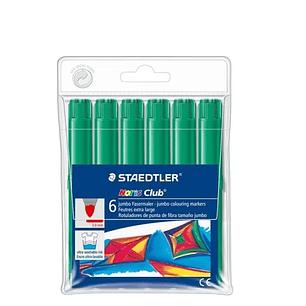 Staedtler Noris Jumbo 340 Pack de 6 Rotuladores Jumbo - Punta de Fibra - Trazo 3mm - Tapa Ventilada - Color Verde
