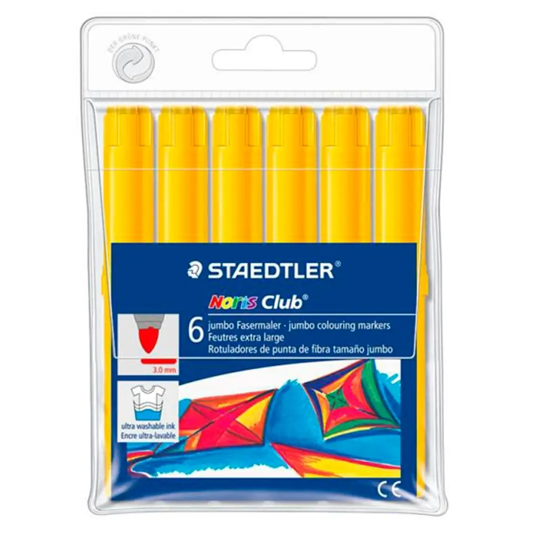 Staedtler Noris Jumbo 340 Pack de 6 Rotuladores Jumbo - Punta de Fibra - Trazo 3mm - Tapa Ventilada - Color Amarillo 1