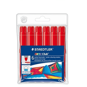 Staedtler Noris Jumbo 340 Pack de 6 Rotuladores Jumbo - Punta de Fibra - Trazo 3mm - Tapa Ventilada - Color Rojo