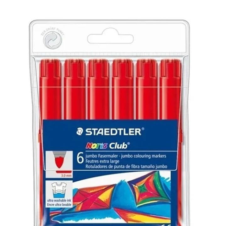 Staedtler Noris Jumbo 340 Pack de 6 Rotuladores Jumbo - Punta de Fibra - Trazo 3mm - Tapa Ventilada - Color Rojo 1