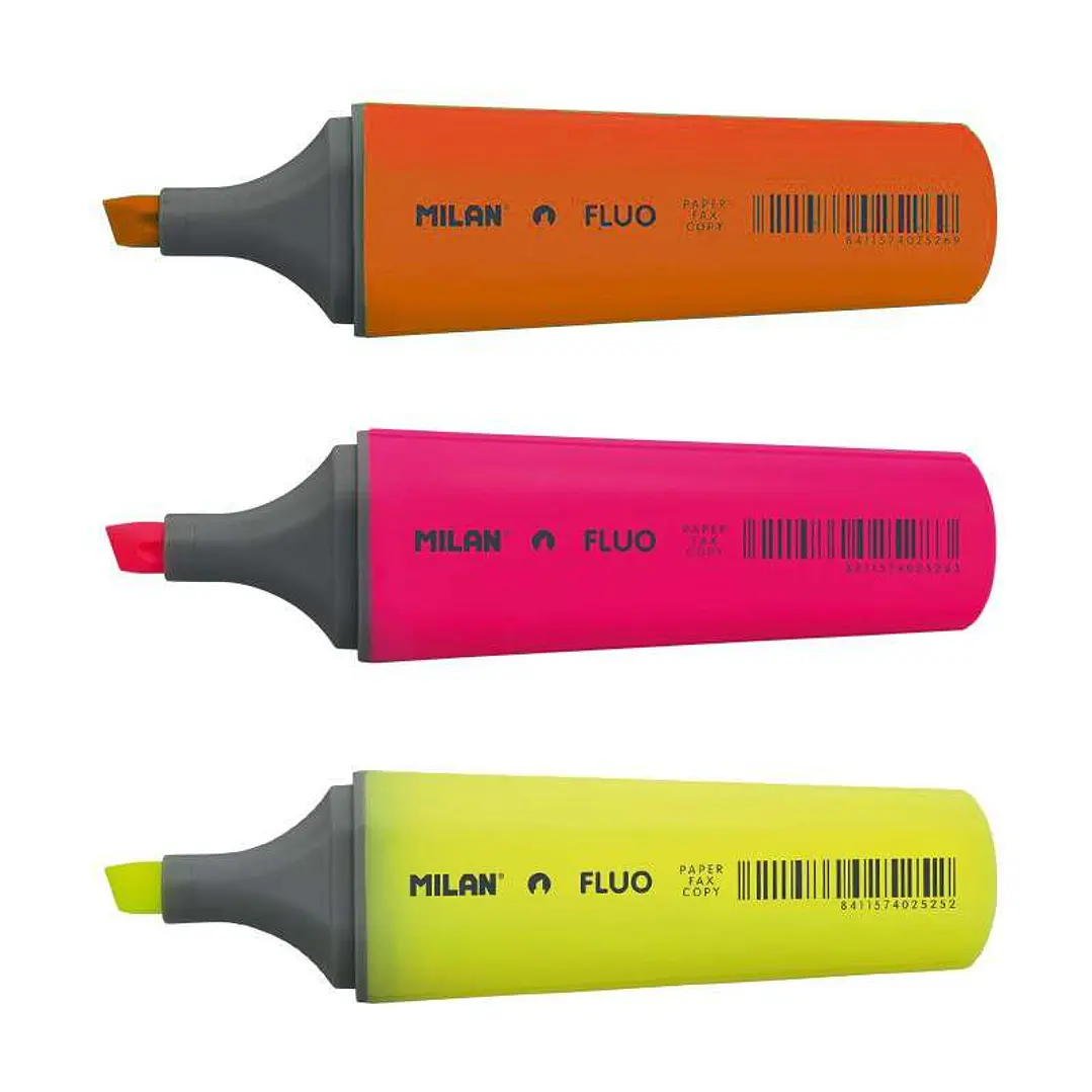 Milan Pack de 3 Rotuladores Marcadores Fluorescentes - Punta Biselada 1 - 4.8mm - Colores Surtidos 1
