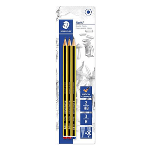Staedtler Noris 120 Pack de 3 Lapices de Grafito Hexagonles - Graduaciones Surtidas - Resistencia a la Rotura - Madera de Bosques Sostenibles
