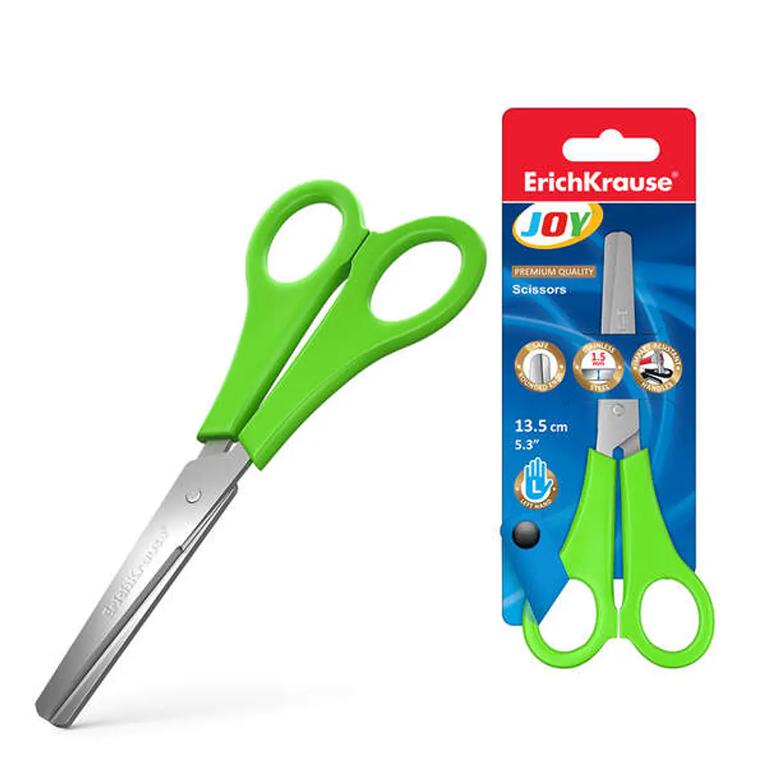 Erichkrause Joy Tijeras para Zurdos 13.5cm - Cuchillas Acero Inoxidable - Extremos Redondeados - Resistente a La Corrosion - Mangos de Plastico Resist 1