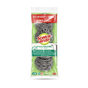 Scotch-Brite Pack de 4 Estropajos de Acero Inoxidable - Promocion 3 + 1 Gratis - Color Gris Metalizado