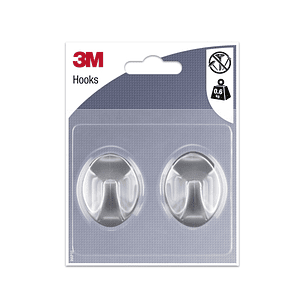 3M Pack de 2 Ganchos Adhesivos Ovalados - Formato M - Soporta hasta 0.6kg - Color Gris Metalizado
