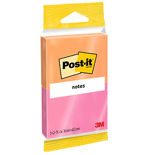 Post-It Pack de 2 Blocs de 75 Notas Adhesivas Reposicionables - Forma Rectangular - 76x63.5mm - Colores Surtidos