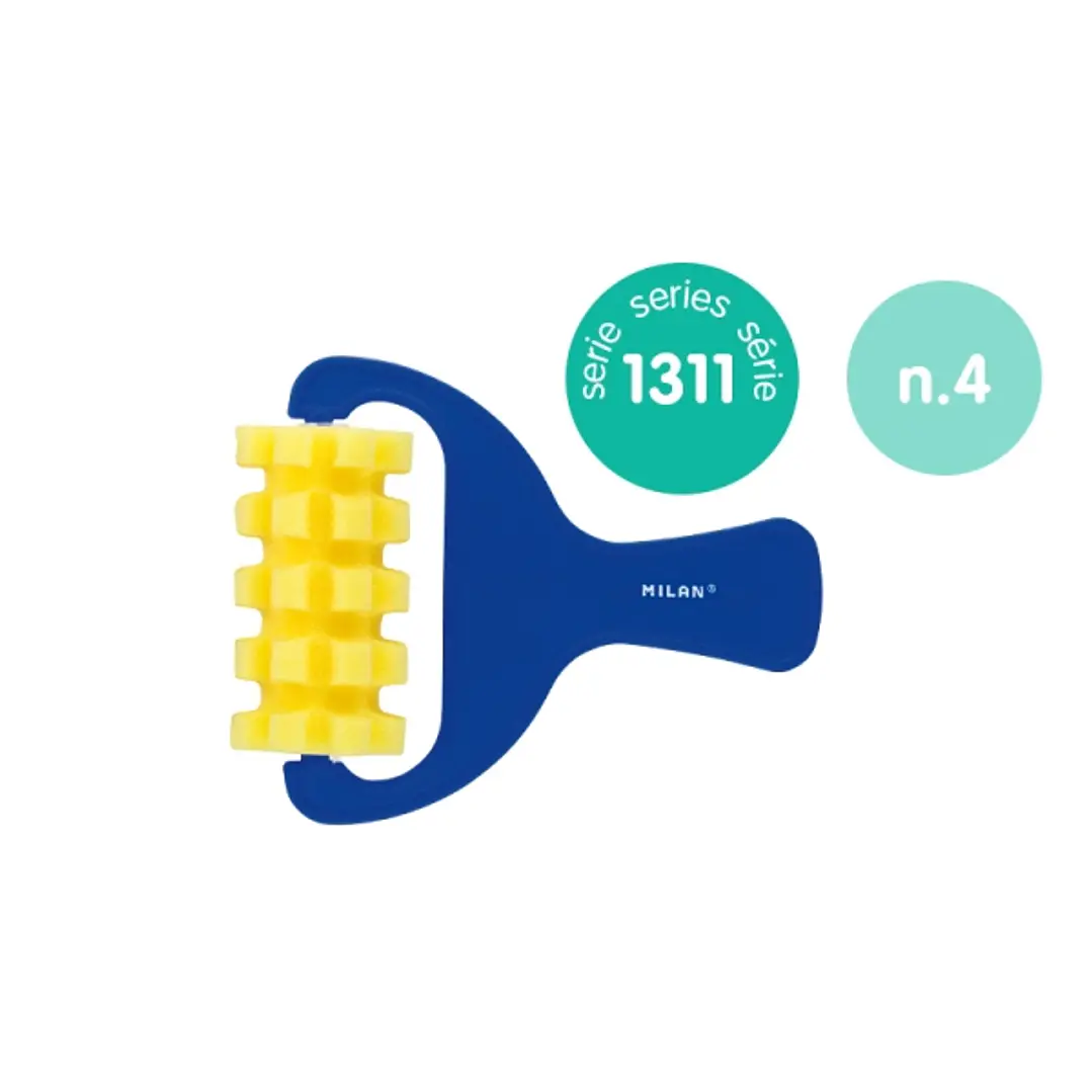 Milan 1311 Rodillo de Esponja Dentado de 70mm - Mango de Plastico Corto - Color Azul 1