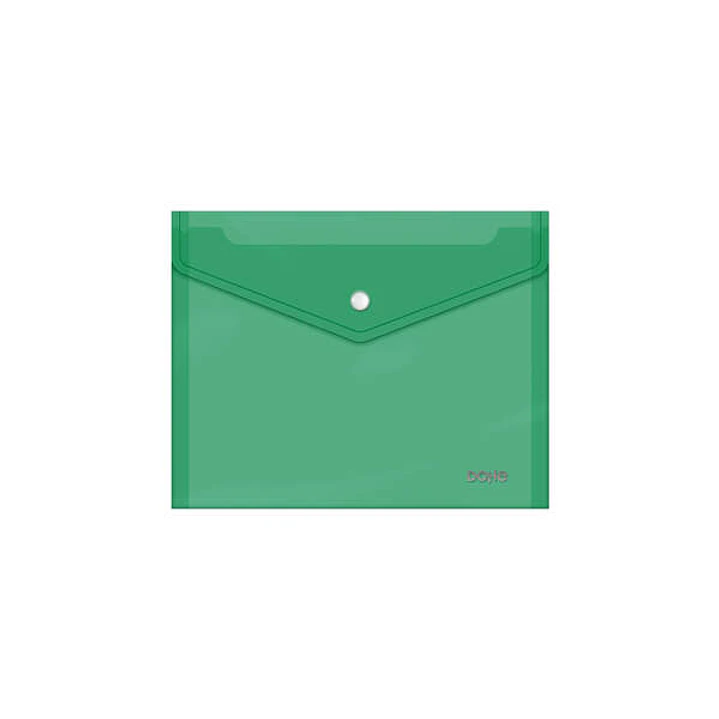 Dohe Sobre Portadocumentos A5 - Cierre de Broche - Polipropileno Cristal Transparente 150 Micras - Color Verde 1