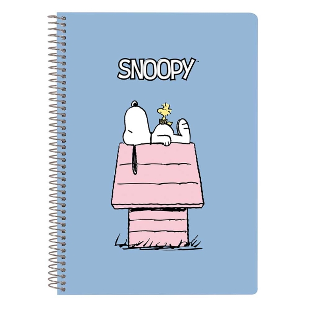 Safta Snoopy Libreta con Espiral - Formato Cuarto - 80 Hojas de Papel 80g/m2 - Cuadriculas 4x4mm - Tapas Duras Glasofonado - Margen Lateral - 155x10x2 1