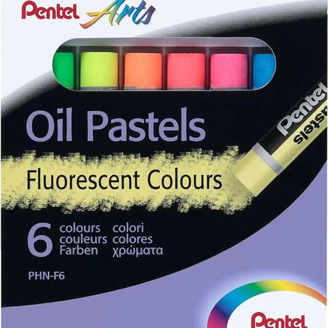 Pentel Oil Pastels Pack de 6 Pasteles Oleo Fluorescentes - Blandos, Cremosos y de Secado Lento - Colores Fluorescentes Surtidos 1