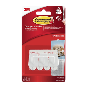 Command Mini Pack de 3 Ganchos - 4 Tiras Adhesivas - Soportan hasta 225G - Color Blanco