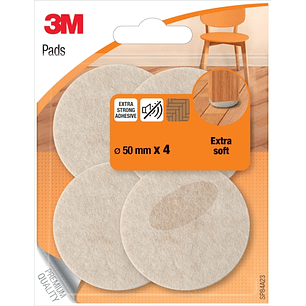 3M Pack de 4 Almohadillas de Fieltro - 50mm de Diametro - Extra Suaves - Color Beige