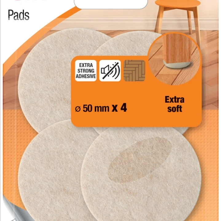 3M Pack de 4 Almohadillas de Fieltro - 50mm de Diametro - Extra Suaves - Color Beige 1