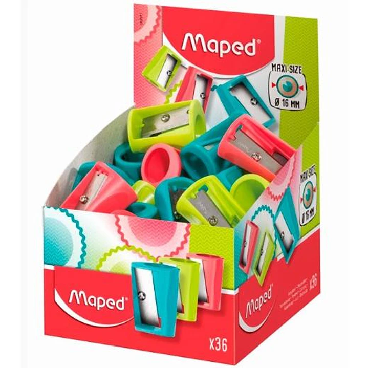 Maped Vivo Maxi Sacapuntas de Plastico con 1 Orificio de 16mm - Cuchilla de Acero Afilada y Resistente - Colores Surtidos 1