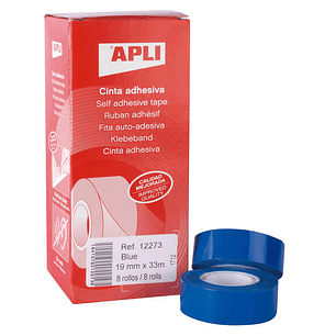 Apli Cinta Adhesiva Azul 19mm x 33m - Resistente al Agua y a la Intemperie - Facil de Cortar con las Manos - Ideal para Manualidades y Embalaje Azul