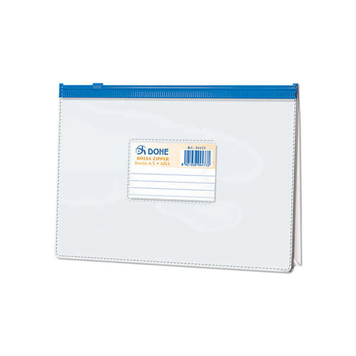 Dohe Bolsa Zipper Apaisada PVC Transparente 200 Micras - Tamaño A5 - Apertura Superior - Cierre Zip Hermetico 1