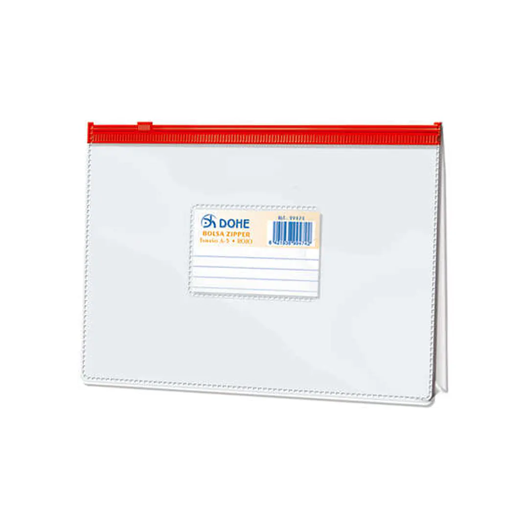 Dohe Bolsa Zipper Apaisada PVC Transparente 200 Micras - Tamaño A5 - Apertura Superior - Cierre Zip Hermetico 1