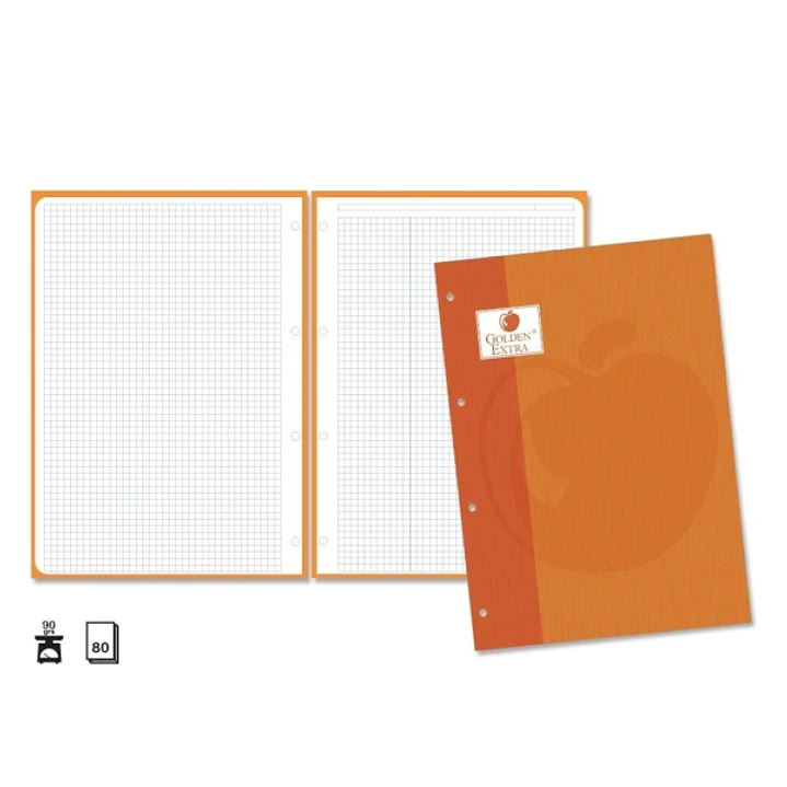 Golden Extra Recambio de 80 Hojas 90gr Cuadricula 4x4 - Formato A4 - 4 Taladros y Banda de Color Naranja 1