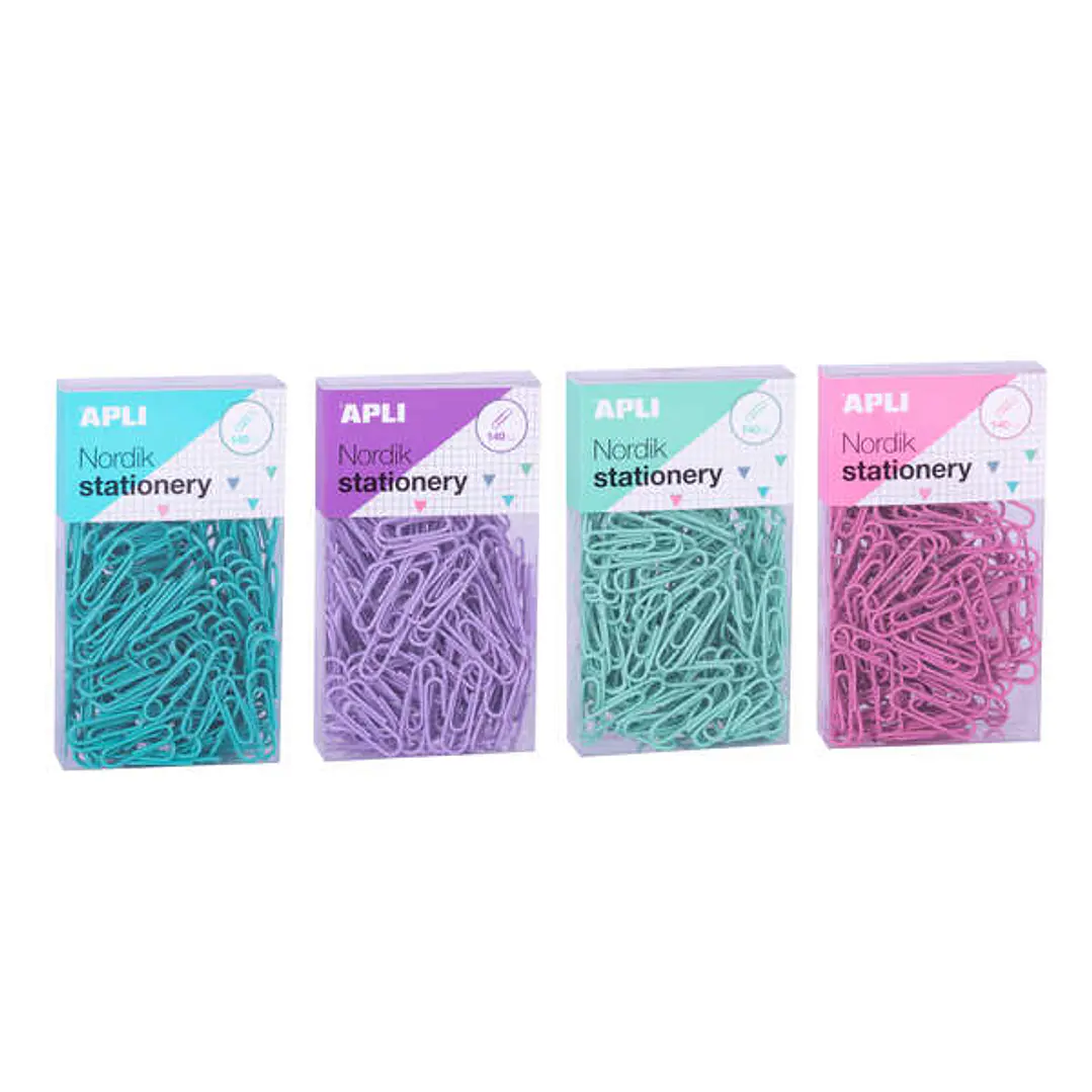 Apli Clips Nordik Pastel - 28mm - 140 Clips por Caja - 12 Cajas (3 Colores) - Eurohole para Colgar - Rosa, Lila, Azul y Turquesa 1