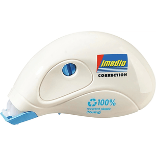 Imedio Roller Compact Cinta Correctora 5mm x 10m - Rapido, Limpio y Preciso - Sin Disolventes - Control de Nivel de Cinta - Tensor de Cinta - Carcasa 
