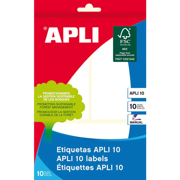 Apli Pack de 30 Etiquetas Rectangulares 53x100mm - 10 Hojas por 3 Etiquetas - Adhesivo Permanente - Cantos Romos - Color Blanco 1