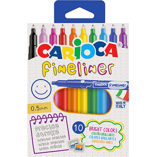 Carioca Fineliner Pack de 10 Rotuladores - Punta Blanca de Acetal 0.5mm - Colores Surtidos