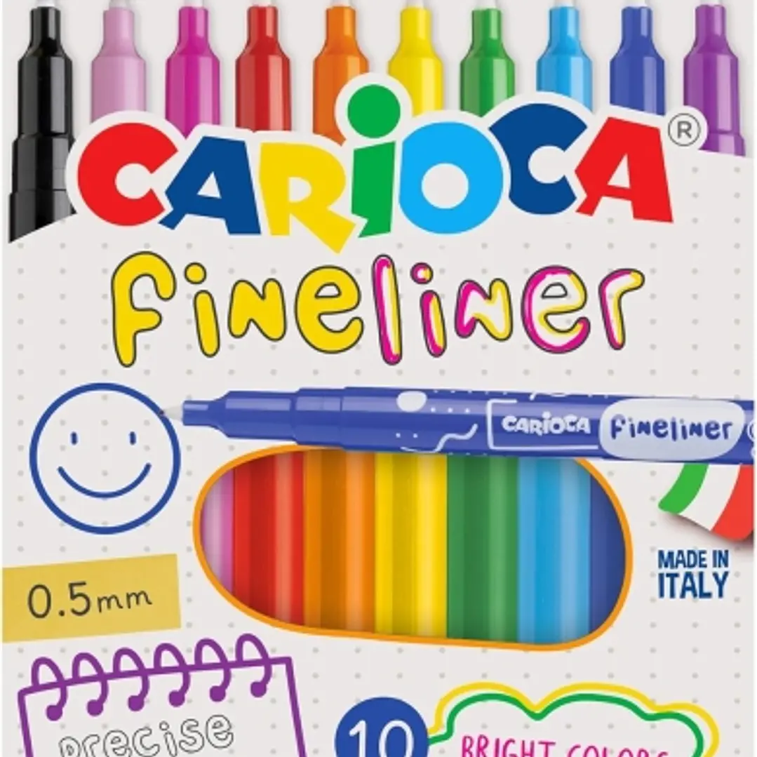 Carioca Fineliner Pack de 10 Rotuladores - Punta Blanca de Acetal 0.5mm - Colores Surtidos 1